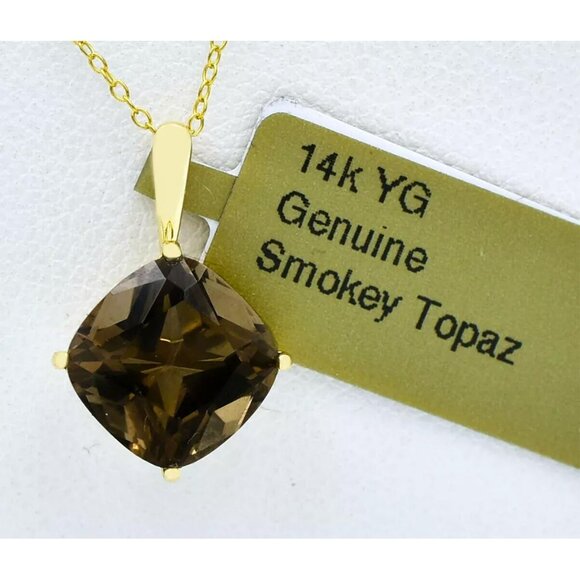 Genuine 4.30 Cts Smoky Topaz Pendant 14k Yellow Gold